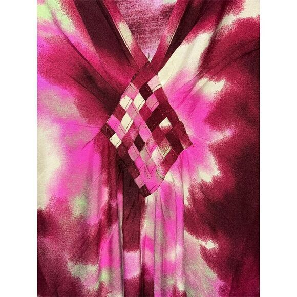 Vibrant Tie-Dye Kaftan Dress One Size Multicolor Beach Cover-Up - Picture 3 of 5